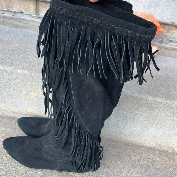 Sam Edelman Shoes Sam Edelman Black Utah Tall Fringe Boots